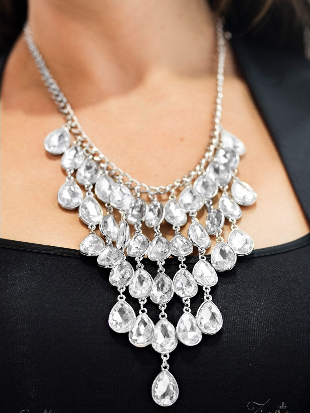 Paparazzi Zi Collection The Shanae Silver Teardrop Rhinestone Statement Necklace